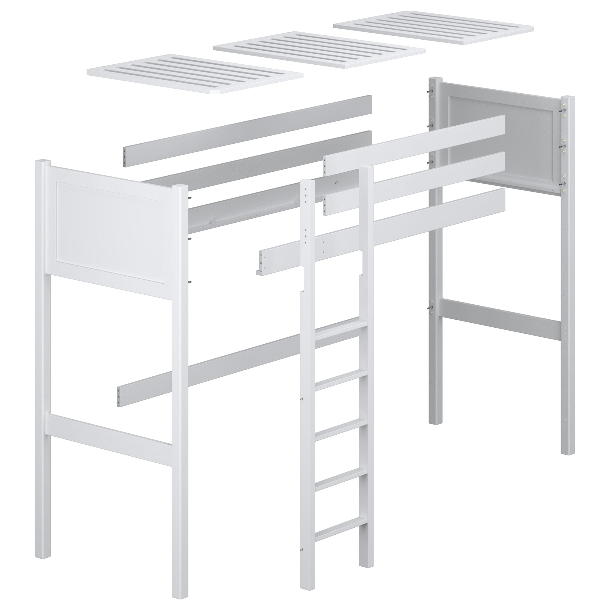 Loft bed grey wooden – dimensions and diagram, Nizio