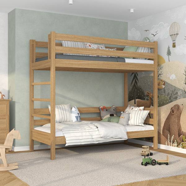 Lit superposé en chêne chêne naturel – chambre d'enfant, bois massif, style scandinave