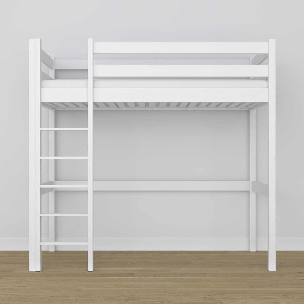 Lit mezzanine en bois blanc – détails des assemblages et de l'échelle, Nizio Home