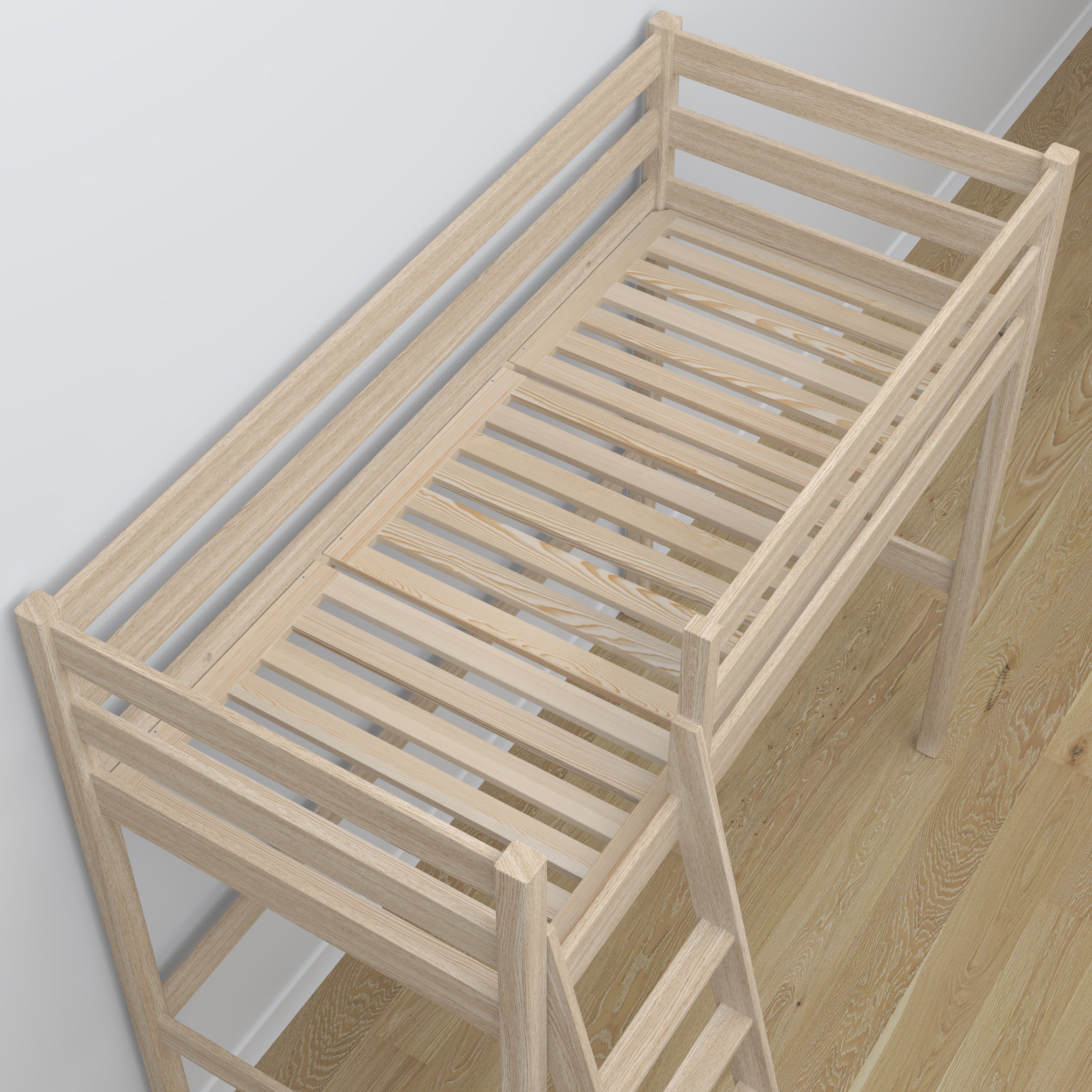 Lit mezzanine chêne blanchi en chêne – vue du dessus na chambre, Nizio