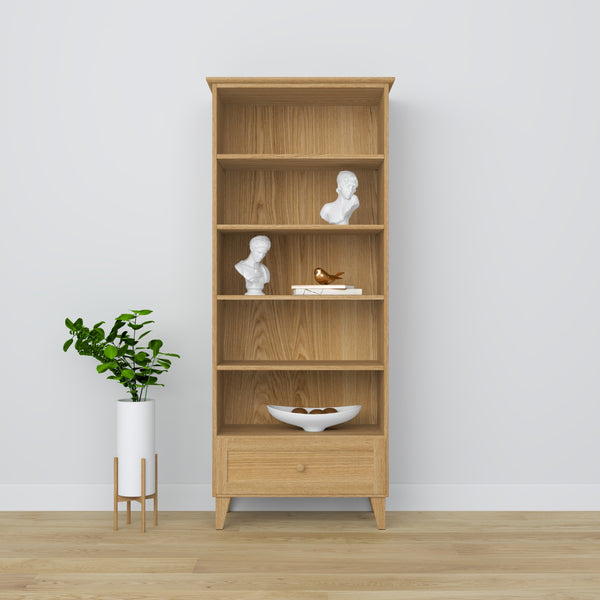 Regał z szufladą dębowe dąb naturalny 80 cm – salon i gabinet, styl skandynawski