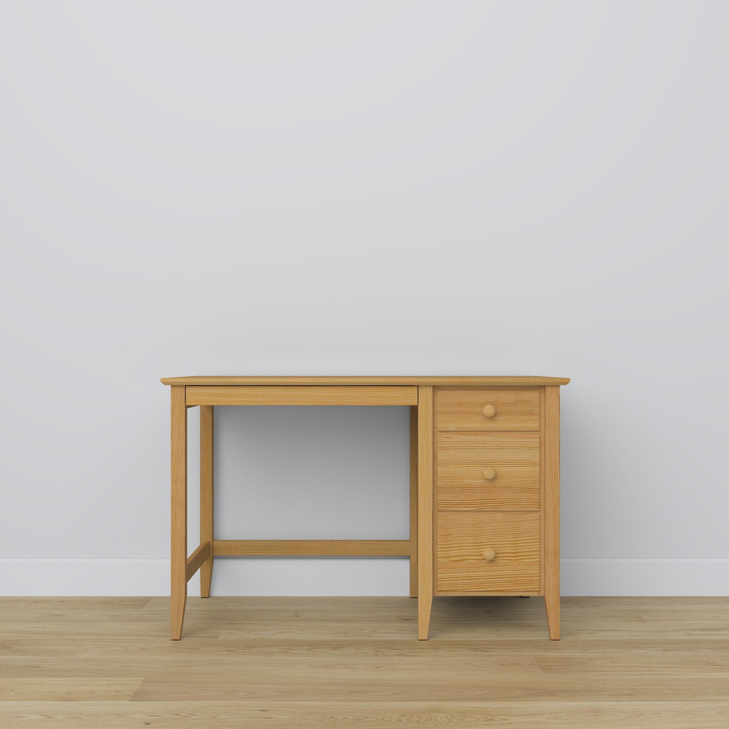 Bureau 3S pin naturel en pin – vue de côté, profondeur du plateau