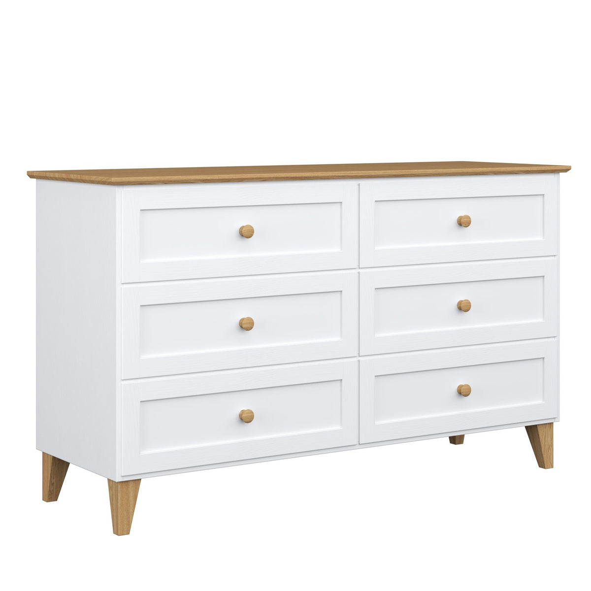 Wooden chest of drawers 6S 154 Scandi white / natural oak