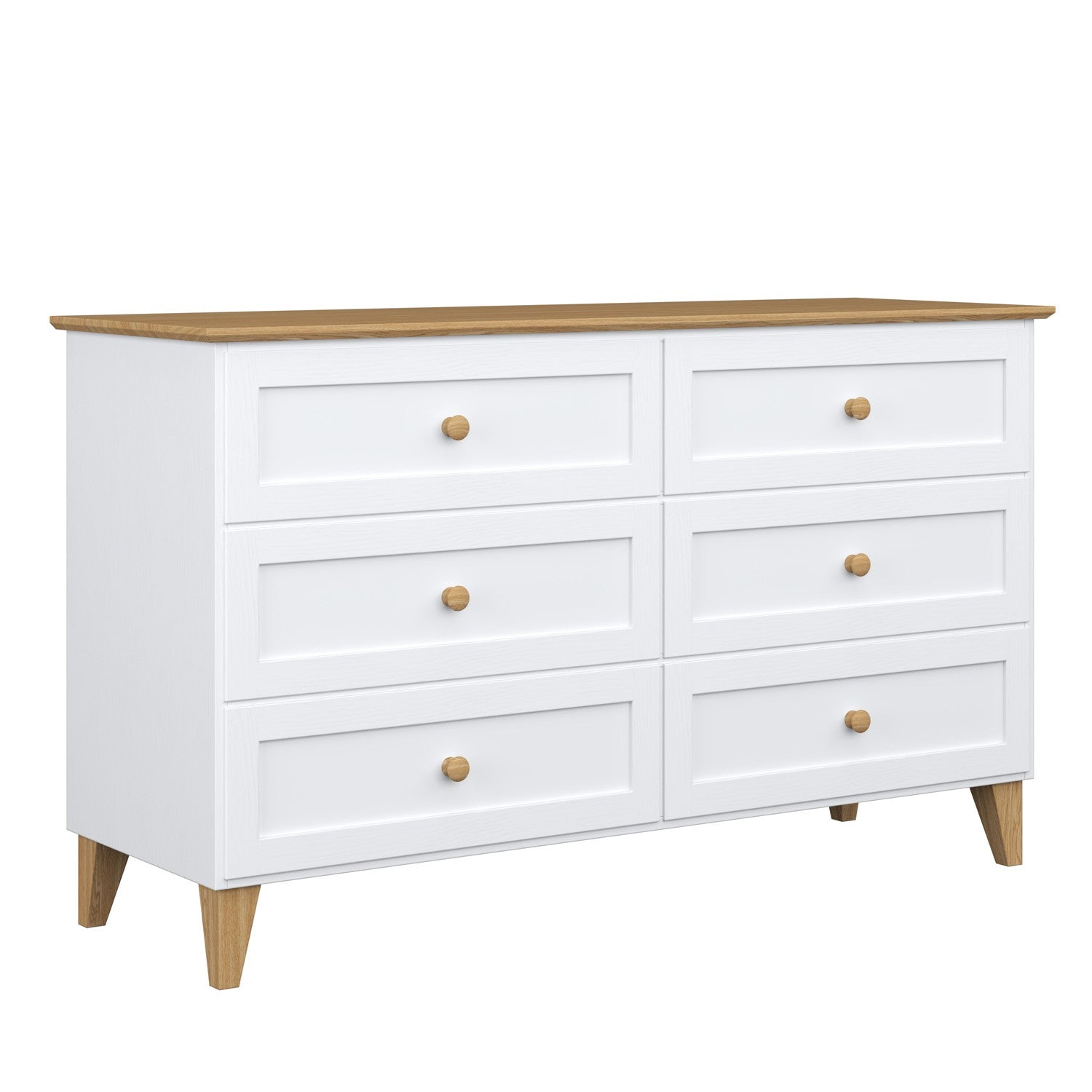 Wooden chest of drawers 6S 154 Scandi white / natural oak