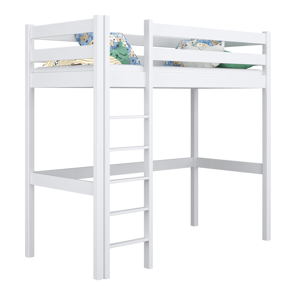 Lit mezzanine en bois blanc – chambre d'enfant, bois massif, style scandinave