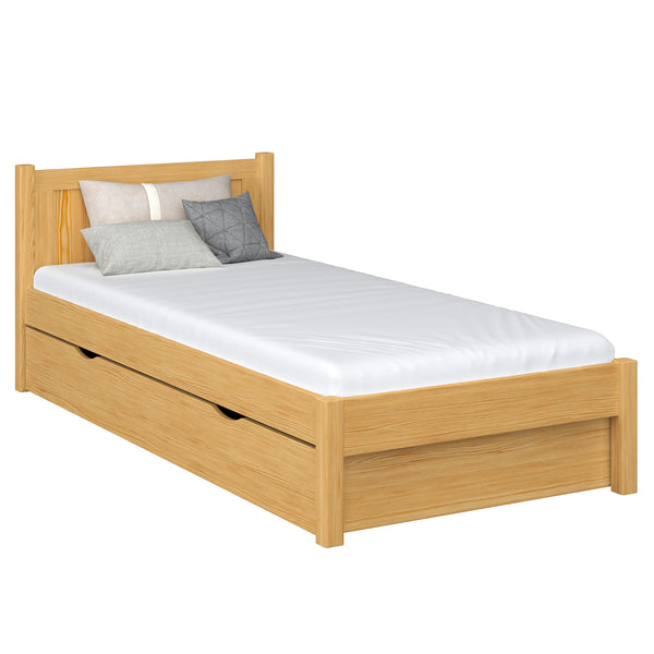Lit simple avec tiroir en bois pin naturel – chambre d'enfant, style scandinave