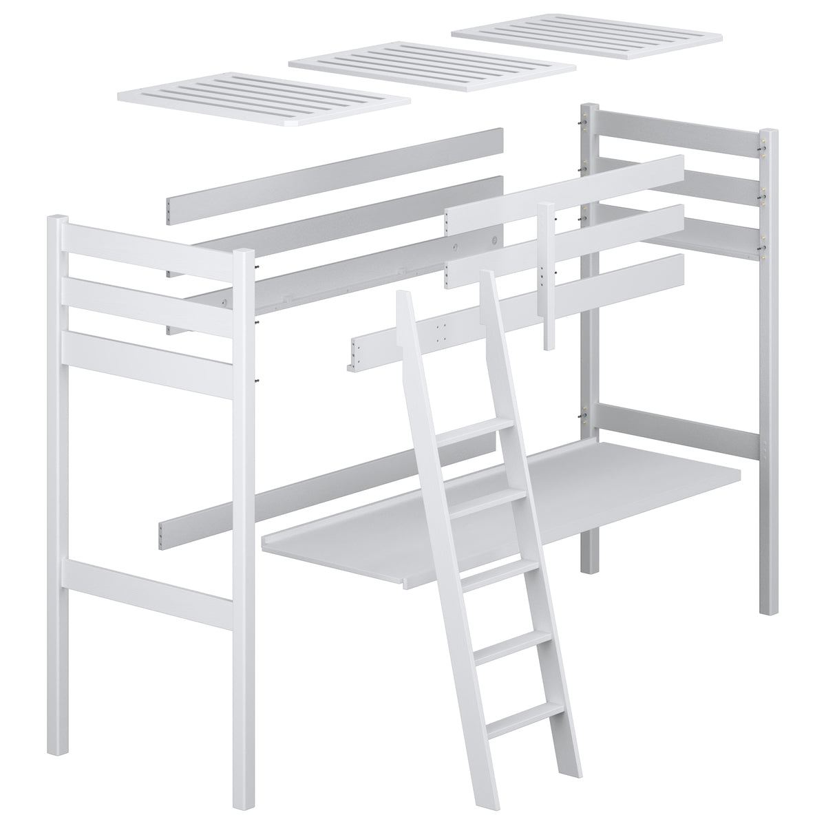 Lit mezzanine avec bureau en bois gris – décoration de chambre scandinave, Nizio