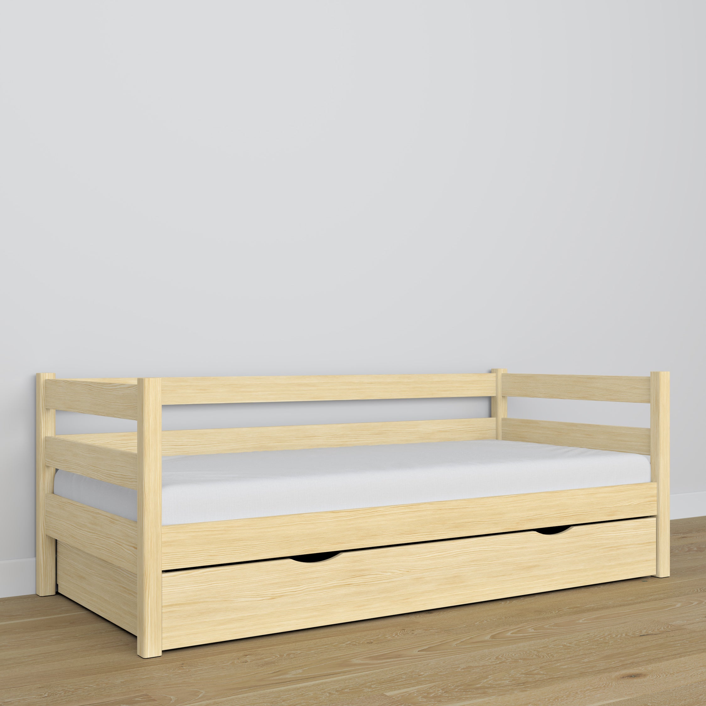 Sofa-lit pin incolore – détails en bois i assemblages, Nizio Home