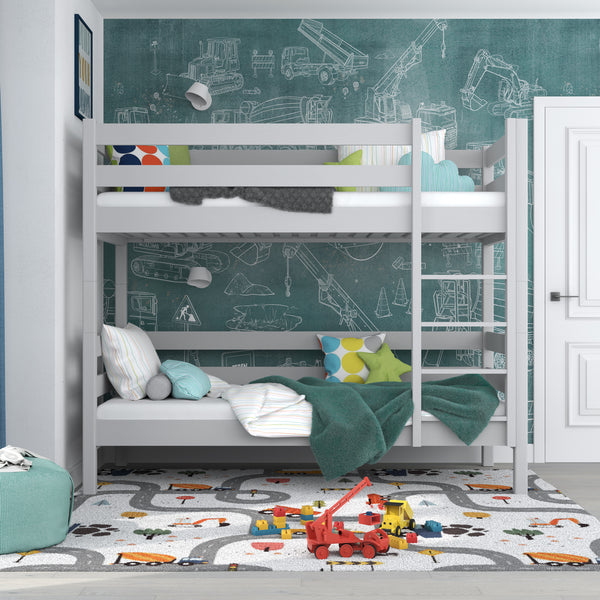 Grey Wooden Bunk Bed – Children’s Room, Solid Wood, Scandinavian Style
