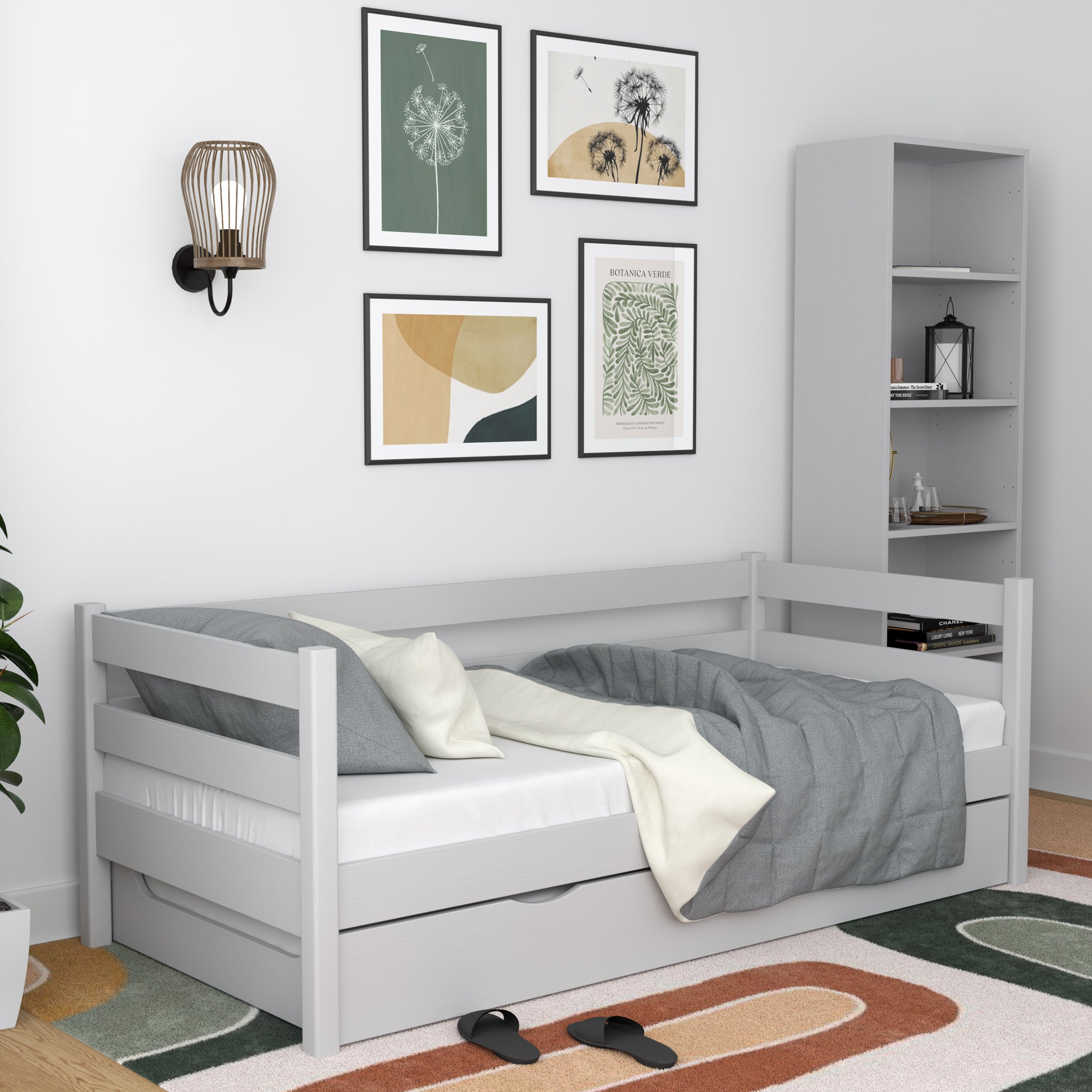 Sofa-lit gris z tiroir na matelas – en bois, Nizio Home