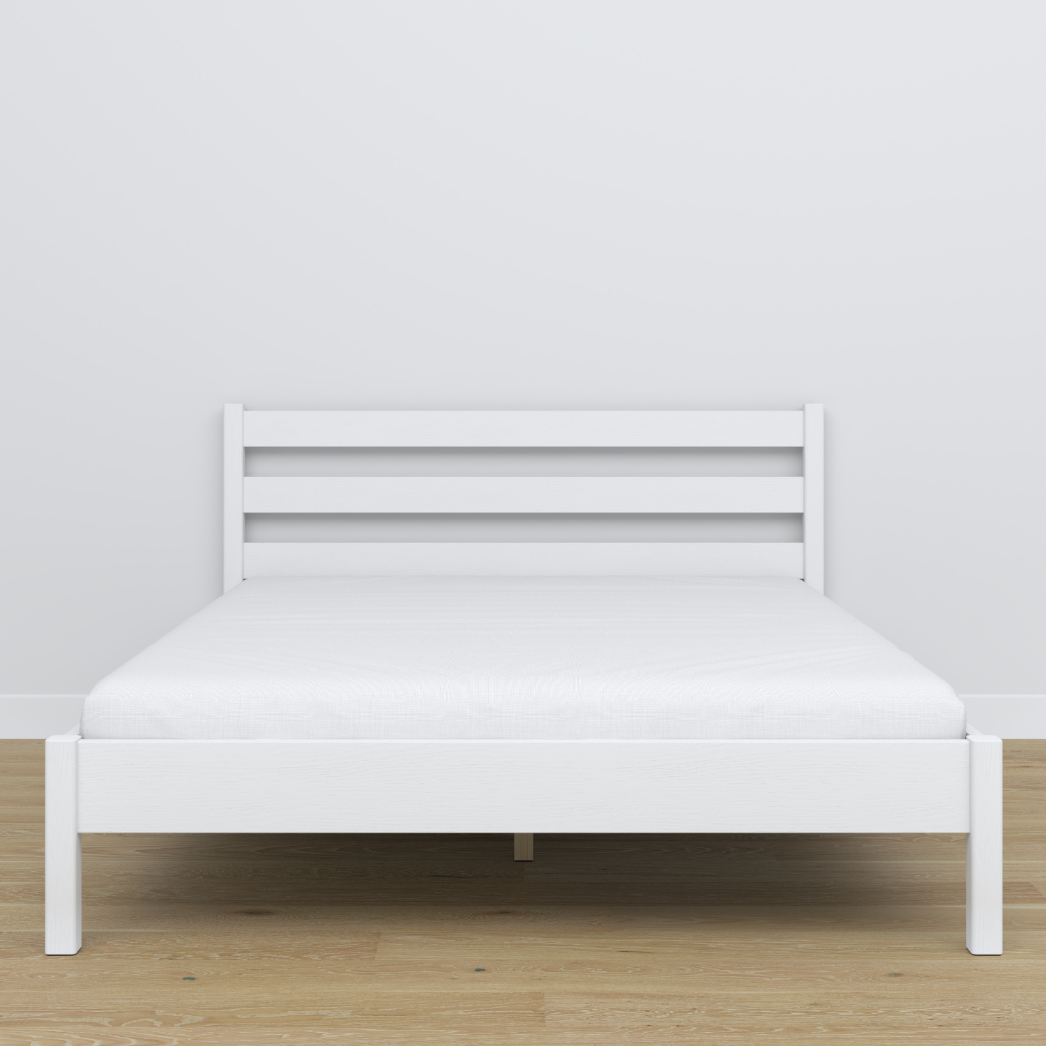 Lit double en bois blanc – vue de côté, proportions et forme, chambre