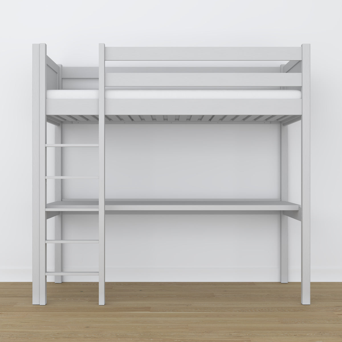 Lit mezzanine gris avec bureau – espace d'apprentissage sous la chambre, en bois