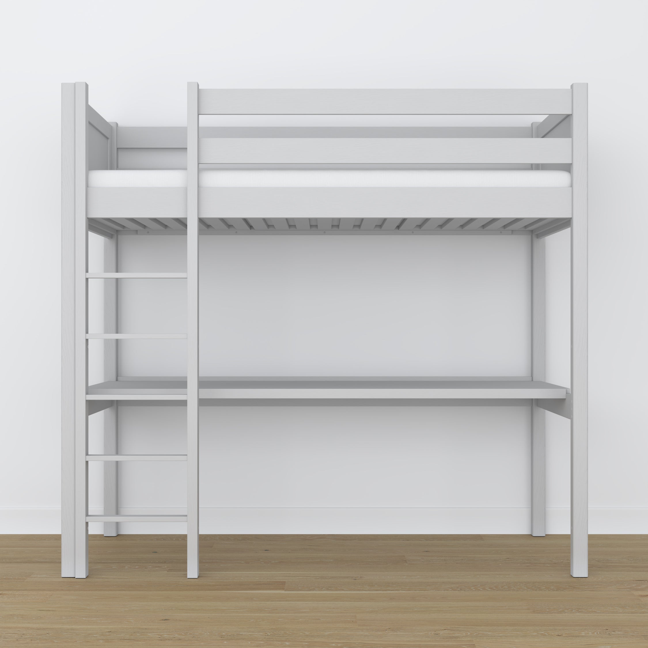 Lit mezzanine gris avec bureau – espace d'apprentissage sous la chambre, en bois