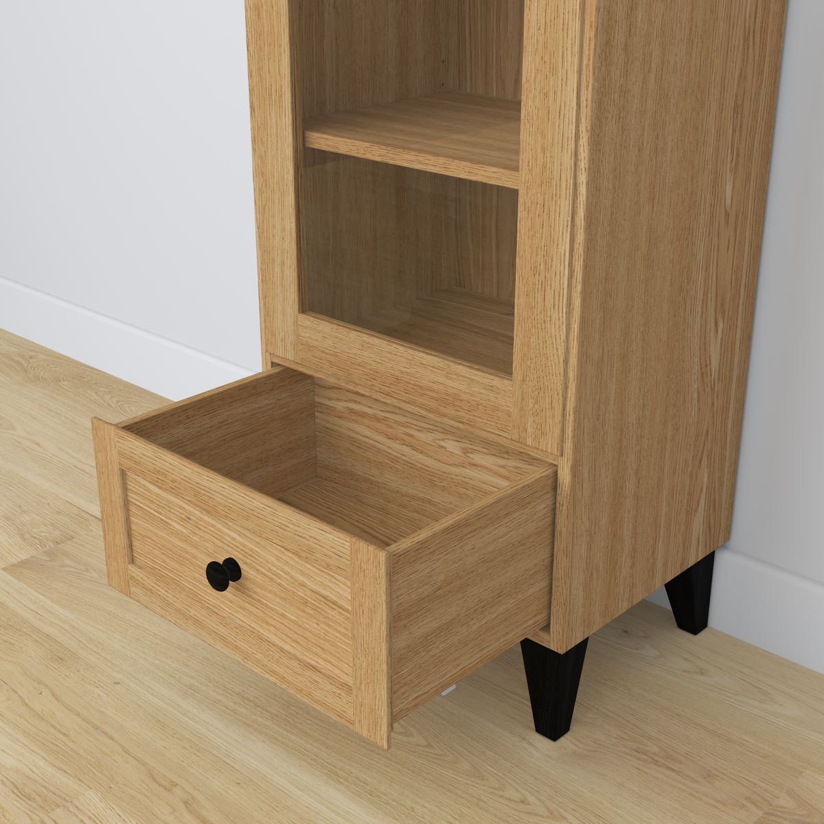 Vitrine en chêne 1S 57 Scandi noir / chêne naturel