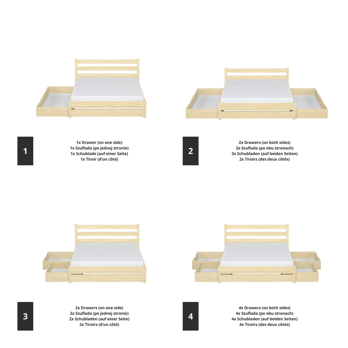 Lit double pin incolore z tiroir w chambre – décoration scandinave