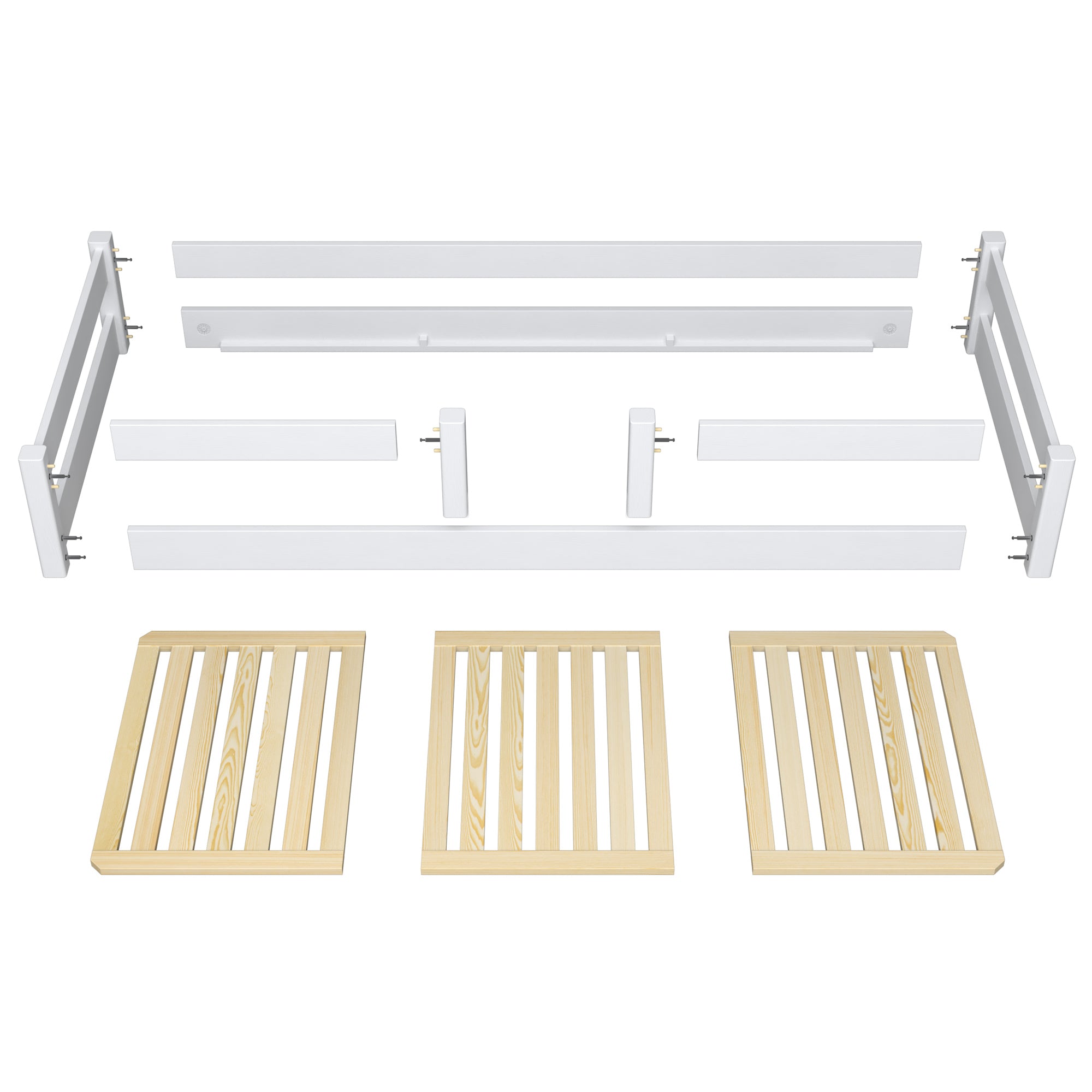 Low Wooden Clear Pine Bed – Angled View, Bedroom