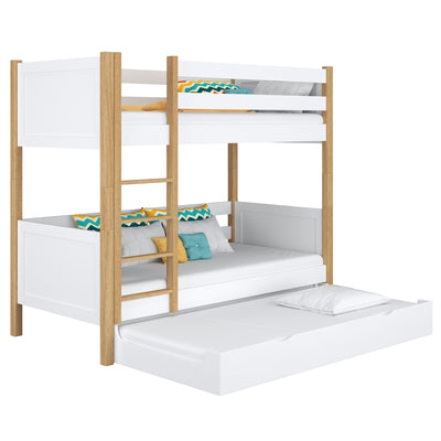 Lit superposé avec tiroir pour matelas en bois blanc-chêne – chambre d'enfant scandinave