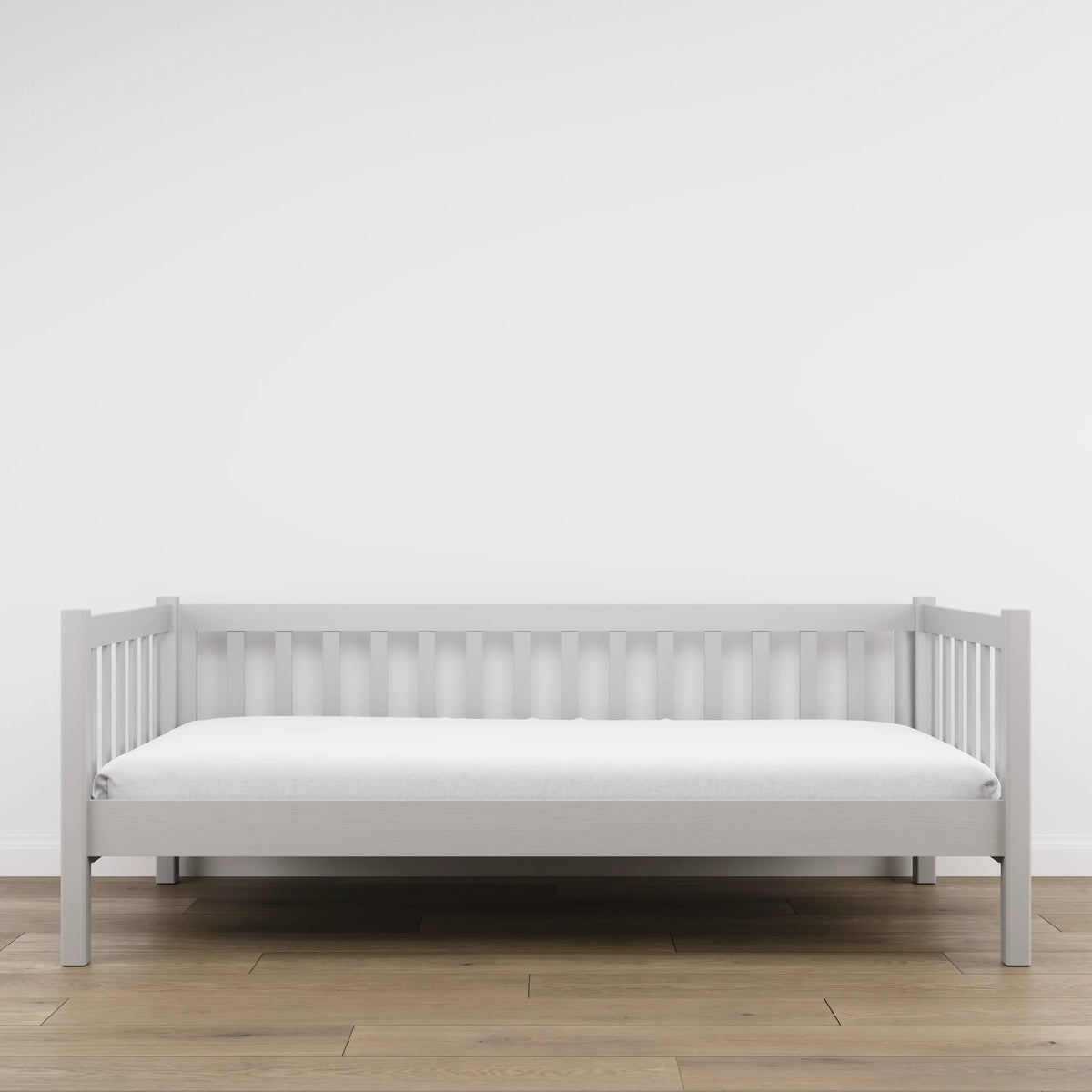 Sofa-lit en bois gris – vue de côté, forme et proportions du meuble