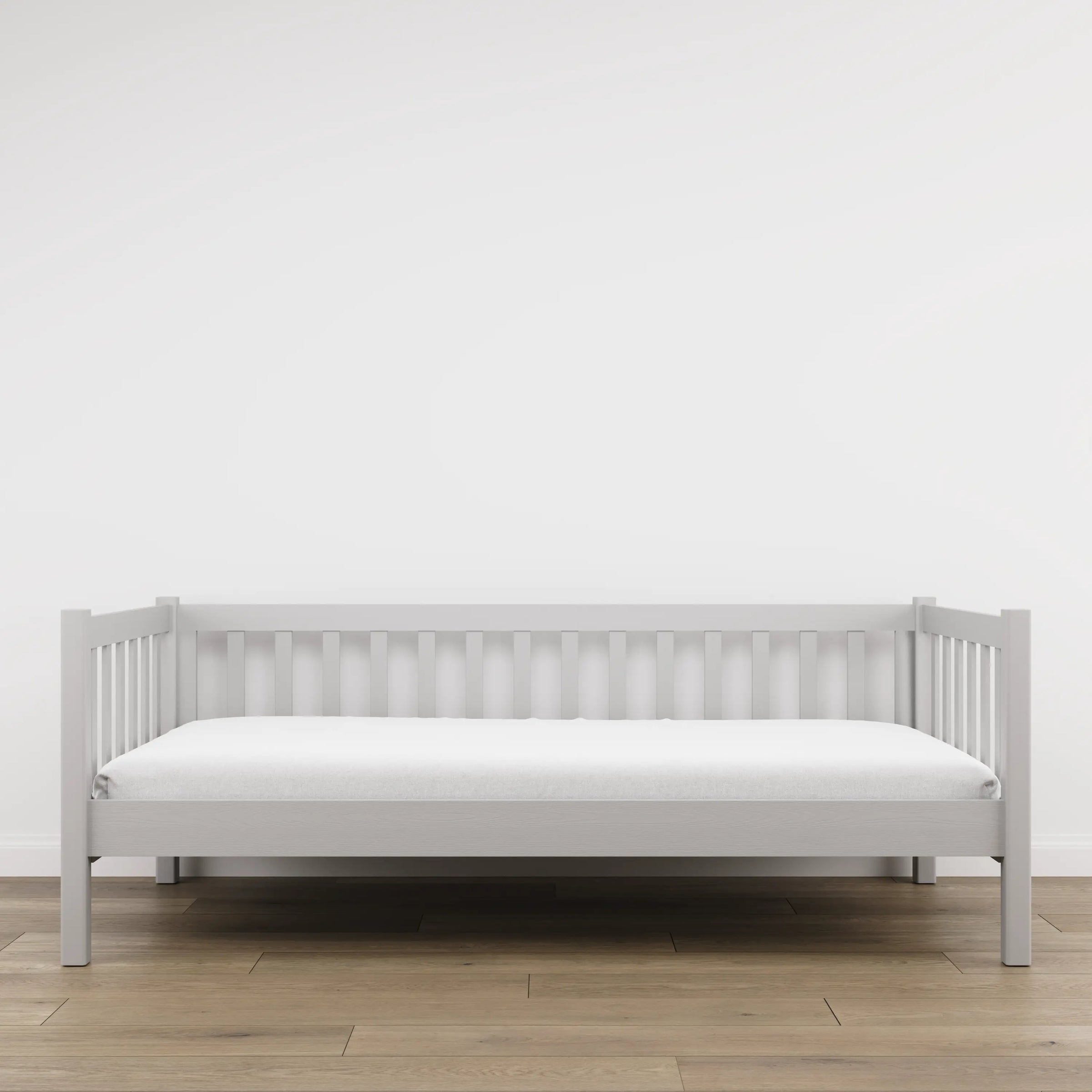 Sofa-lit en bois gris – vue de côté, forme et proportions du meuble