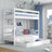Lit superposé avec tiroir en bois blanc – chambre d'enfant, bois massif, scandinave