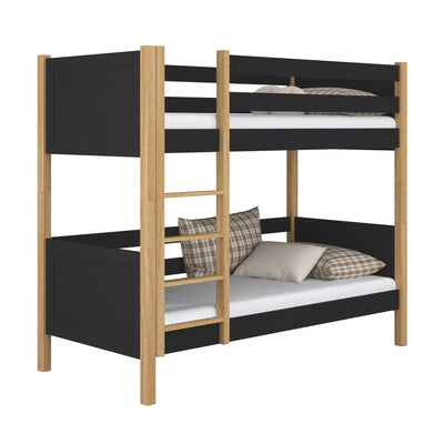 Lit superposé en bois noir-chêne – chambre d'enfant, bois massif, style scandinave