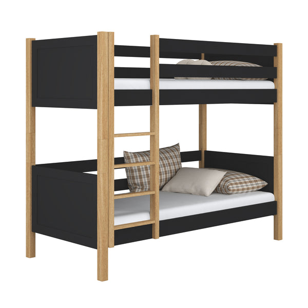 Black and Oak Wooden Bunk Bed – Children’s Room, Solid Wood, Scandinavian Style