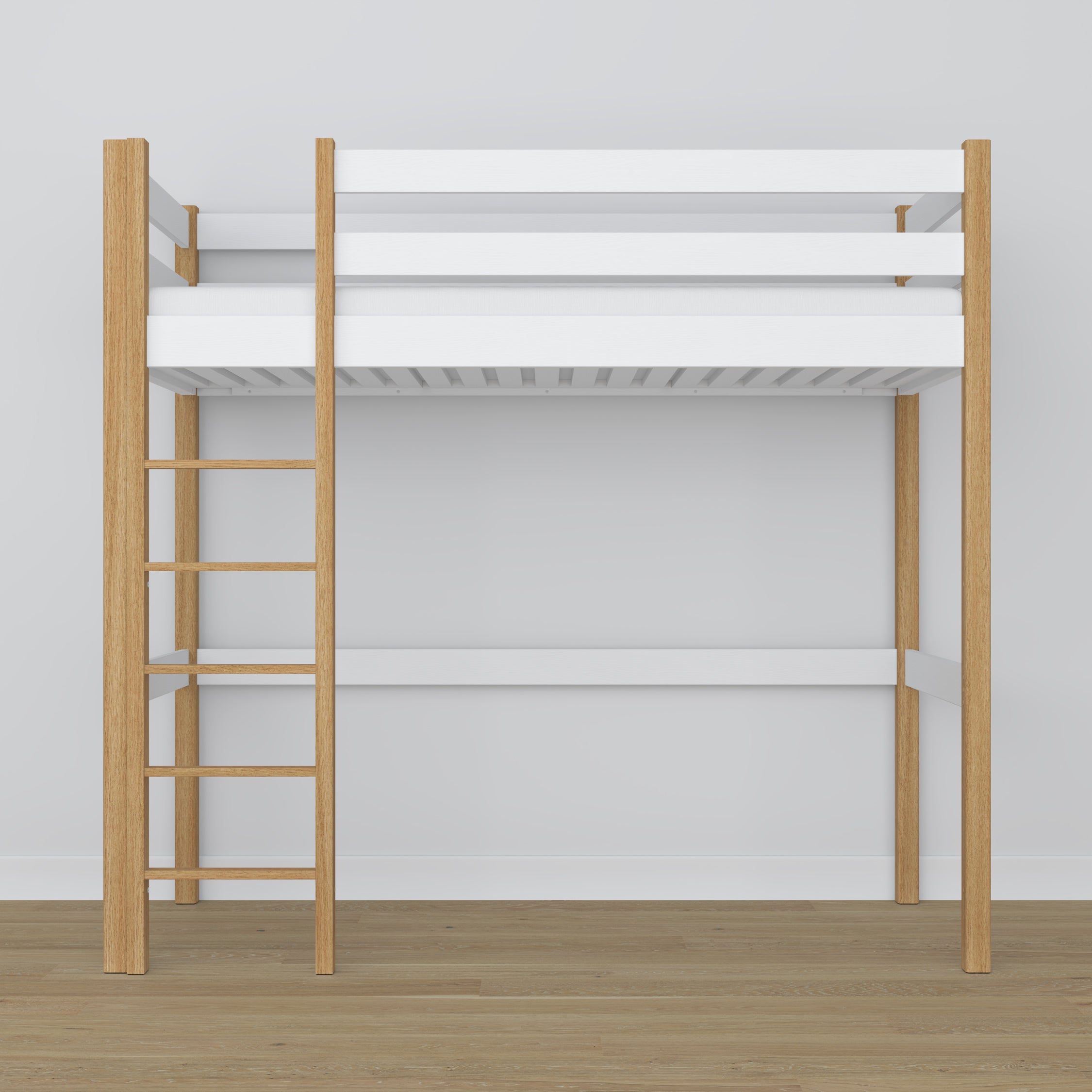 Lit mezzanine blanc-chêne – échelle i barrière en bois, Nizio Home
