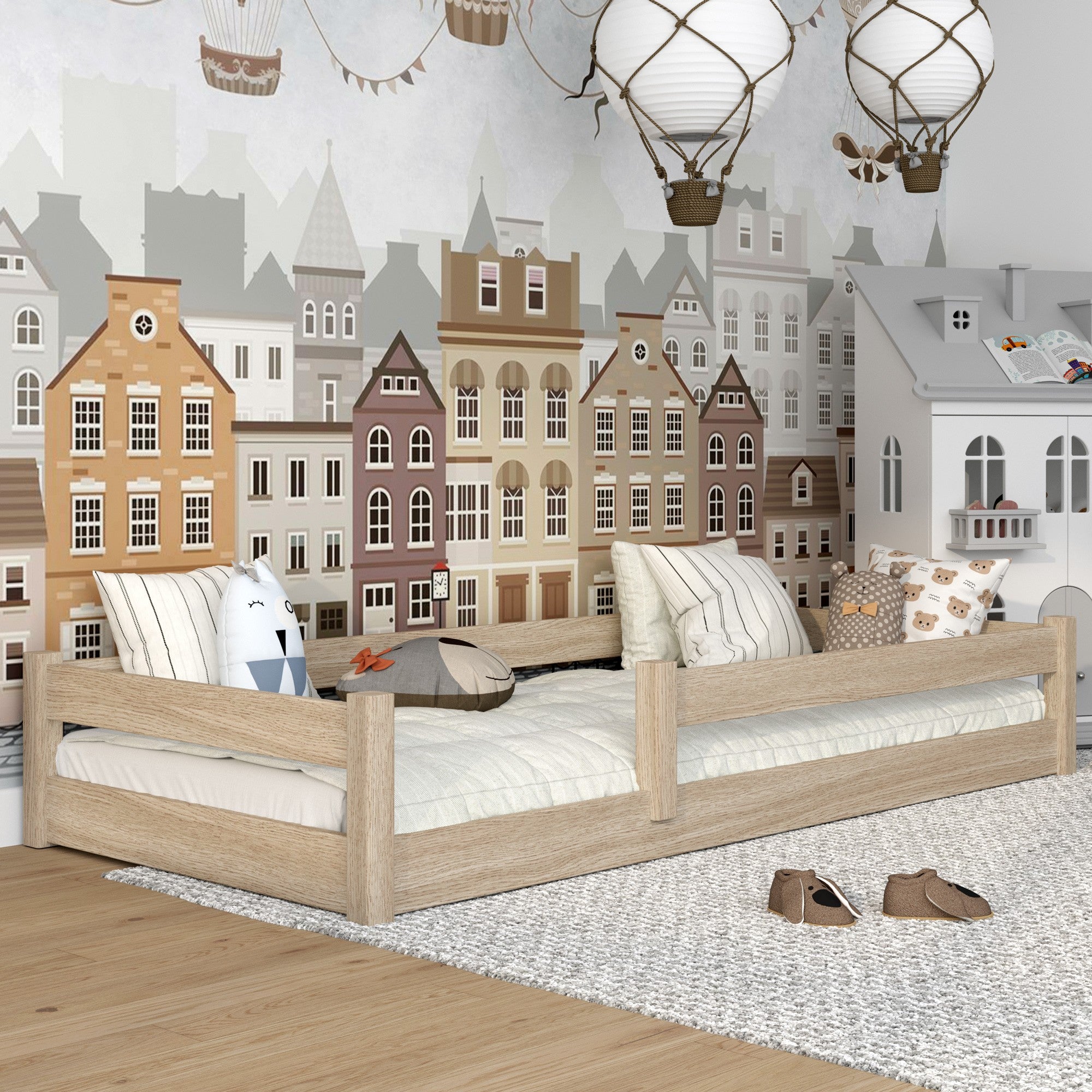 Lit bas en chêne chêne blanchi – chambre, bois massif, style scandinave Nizio