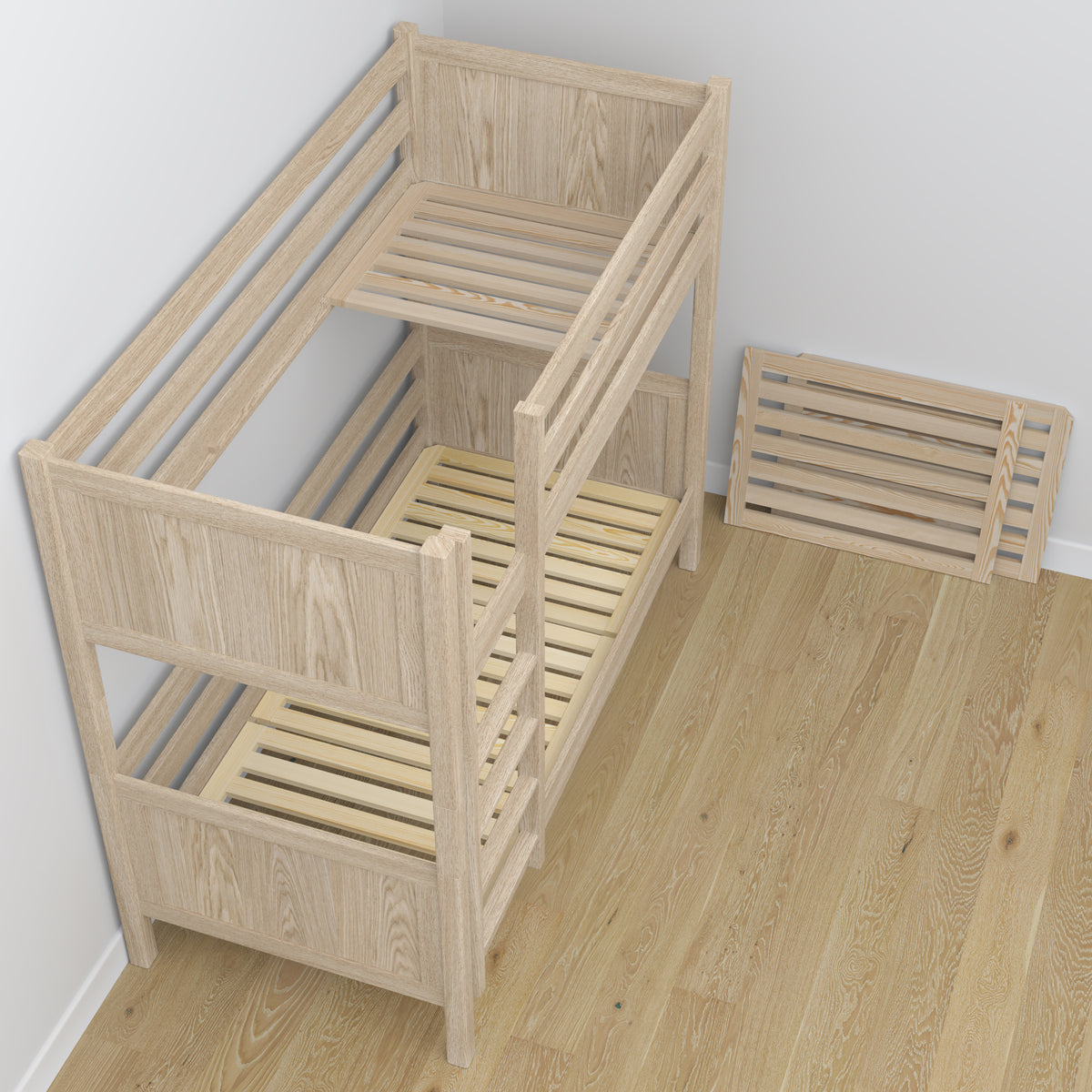Lit superposé en chêne chêne blanchi – couchage supérieur et inférieur, scandinave