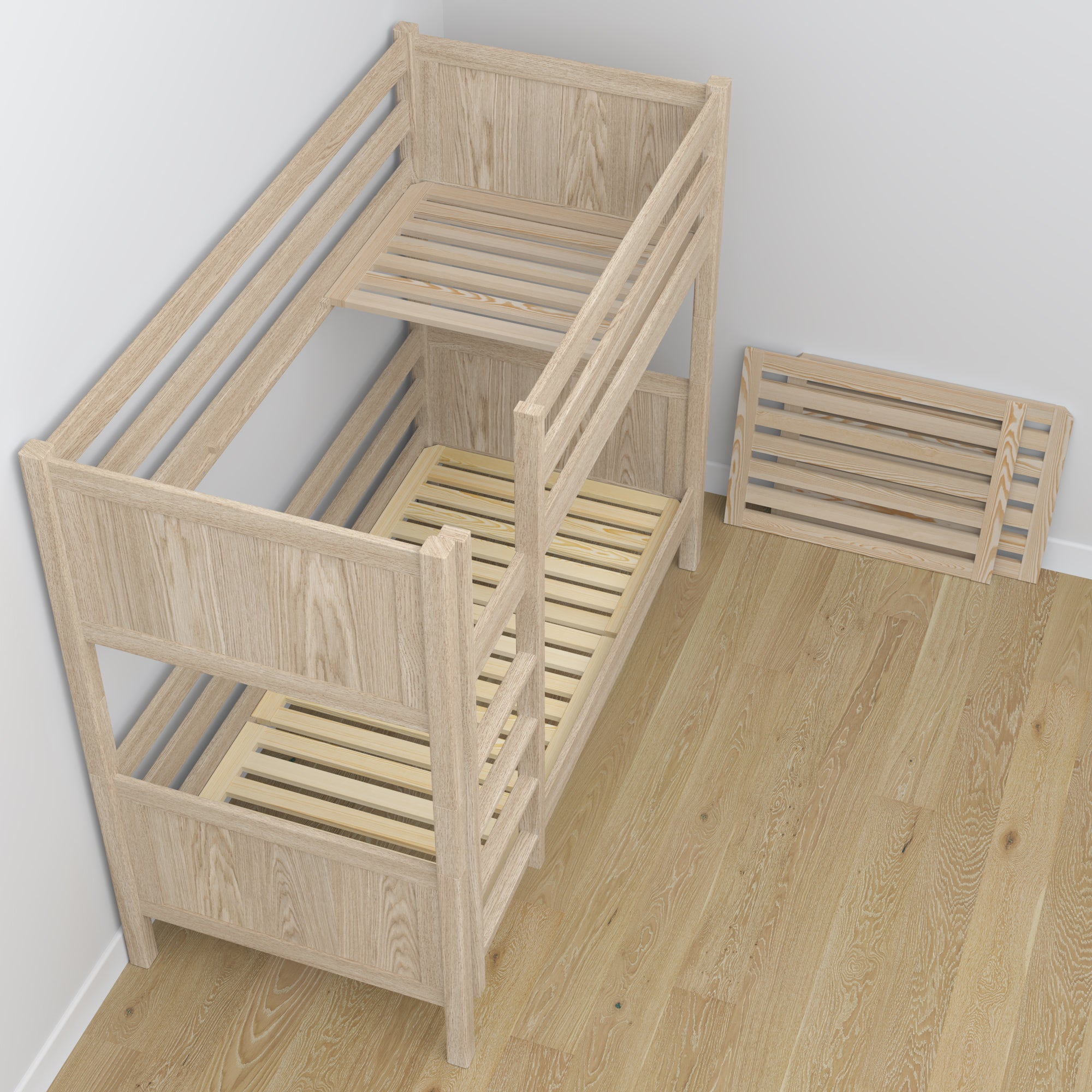 Lit superposé en chêne chêne blanchi – couchage supérieur et inférieur, scandinave