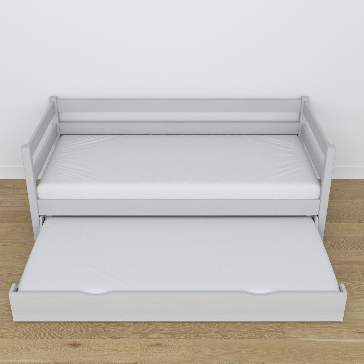 Sofa-lit avec tiroir pour matelas gris en bois – dimensions, Nizio