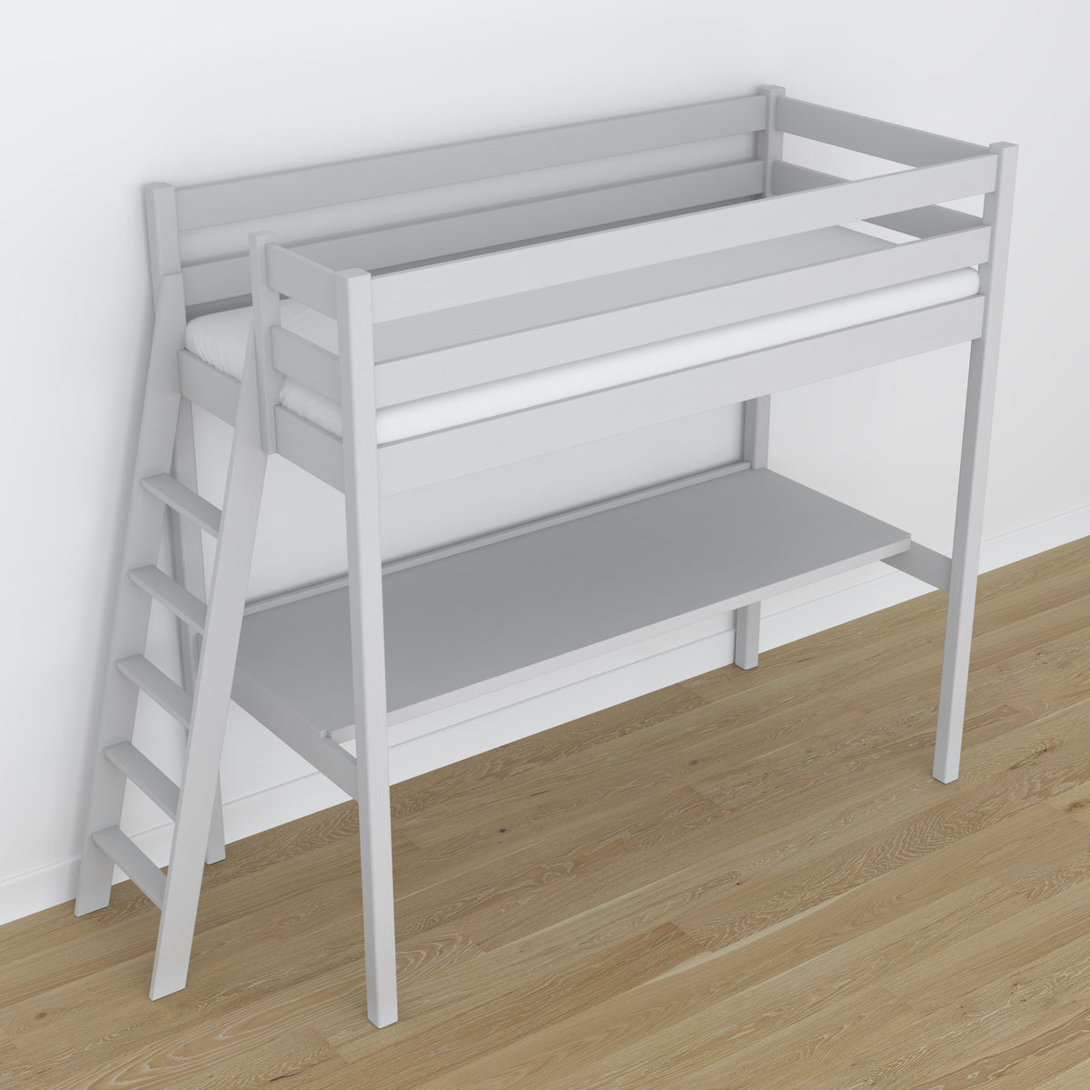 Lit mezzanine gris en bois – vue du dessus na chambre, Nizio