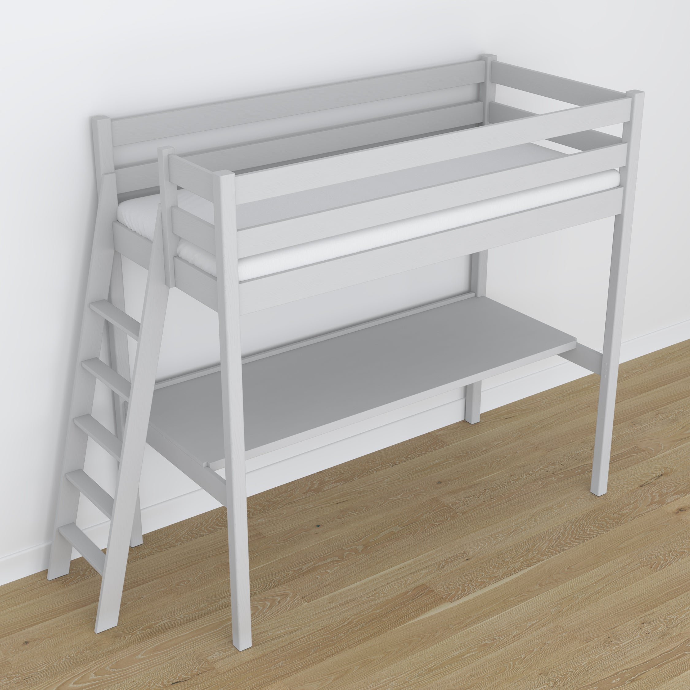Lit mezzanine gris en bois – vue du dessus na chambre, Nizio