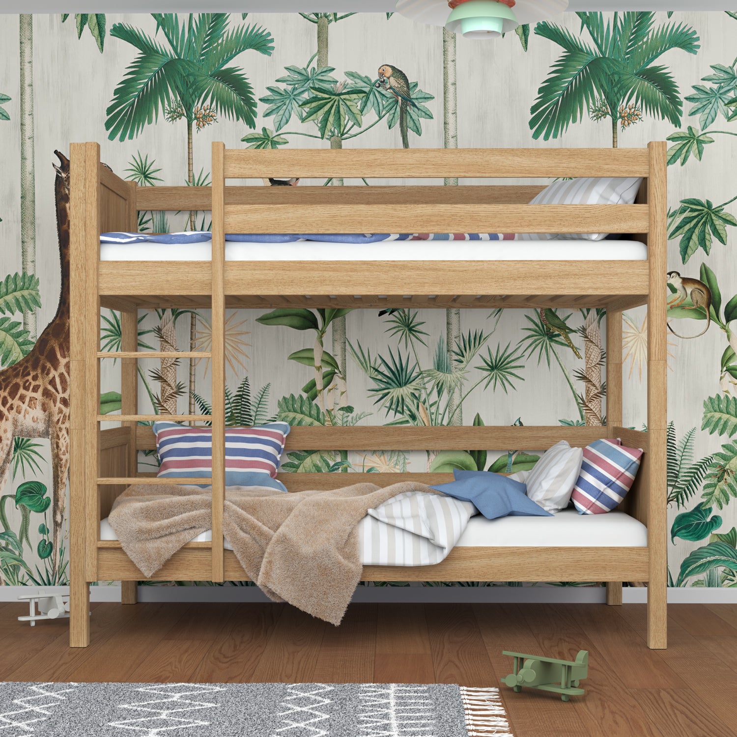Lit superposé chêne naturel – échelle i barrière ochronna en chêne, Nizio Home
