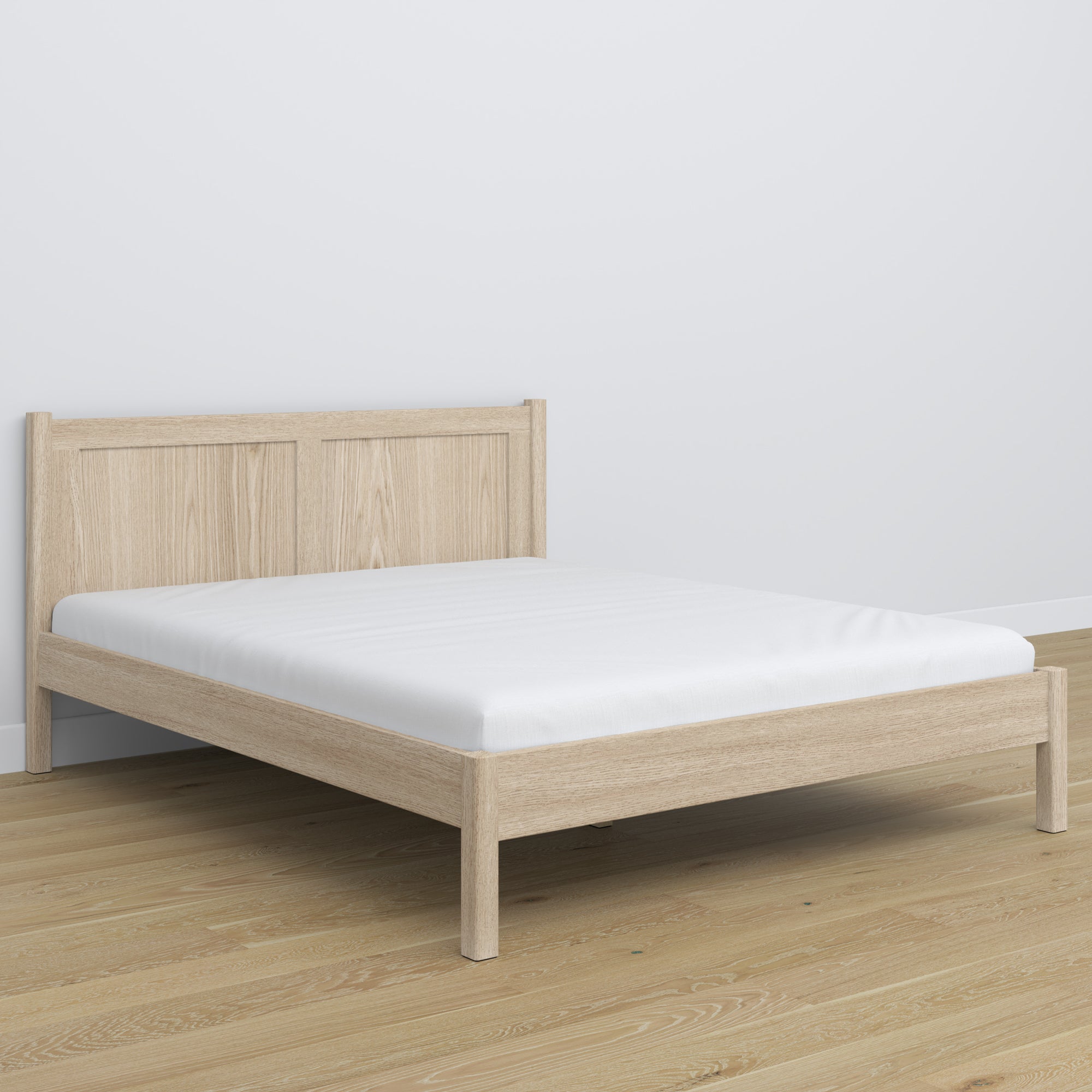 Lit double en chêne chêne blanchi – pieds et base, gros plan sur les détails