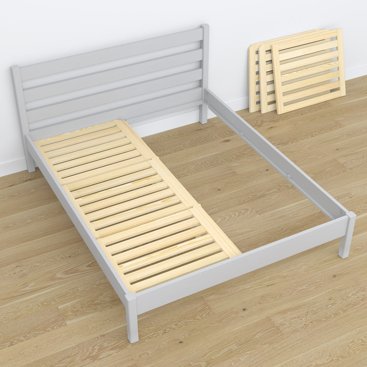 Lit double en bois gris – dimensions et schéma, Nizio Home