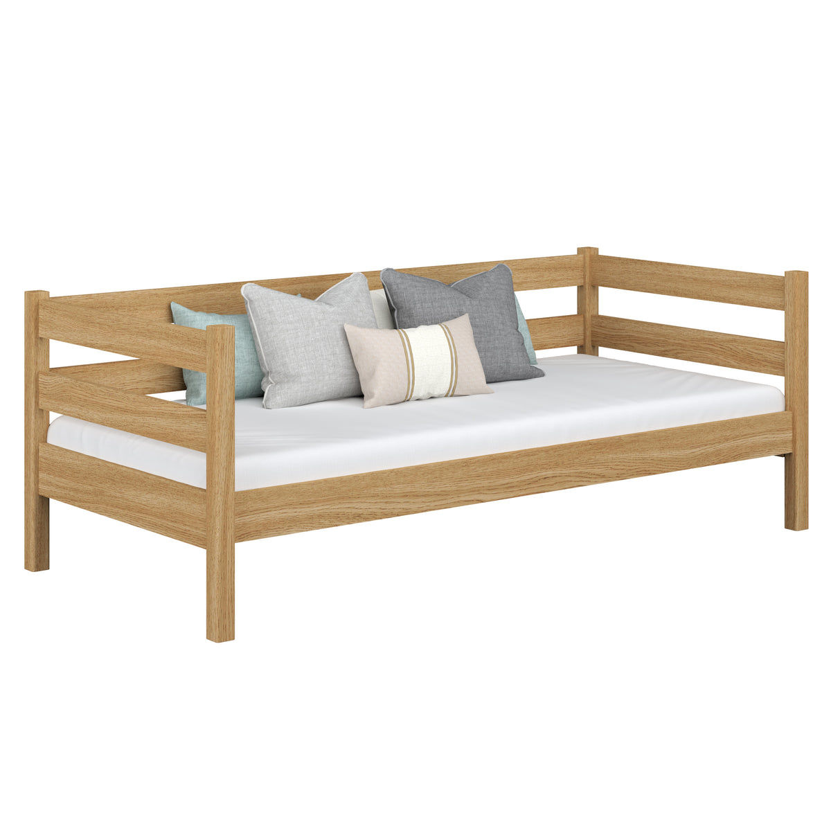 Sofa-lit chêne naturel – barrière latérale en chêne, sécurité pour les enfants