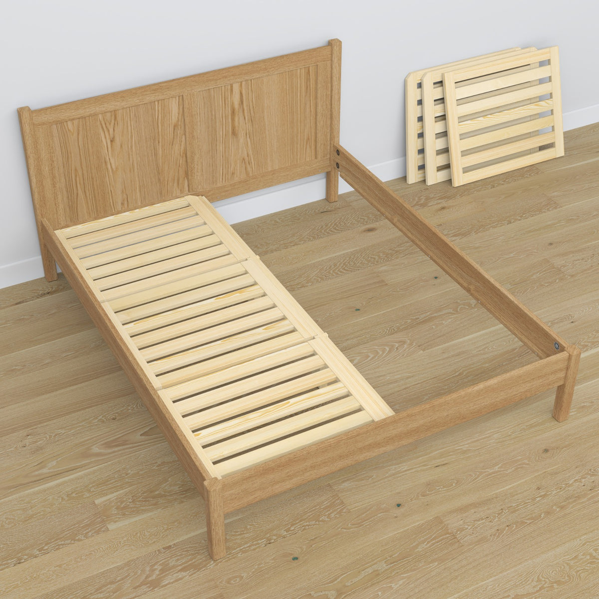 Lit double en chêne chêne naturel – dimensions et schéma, Nizio Home