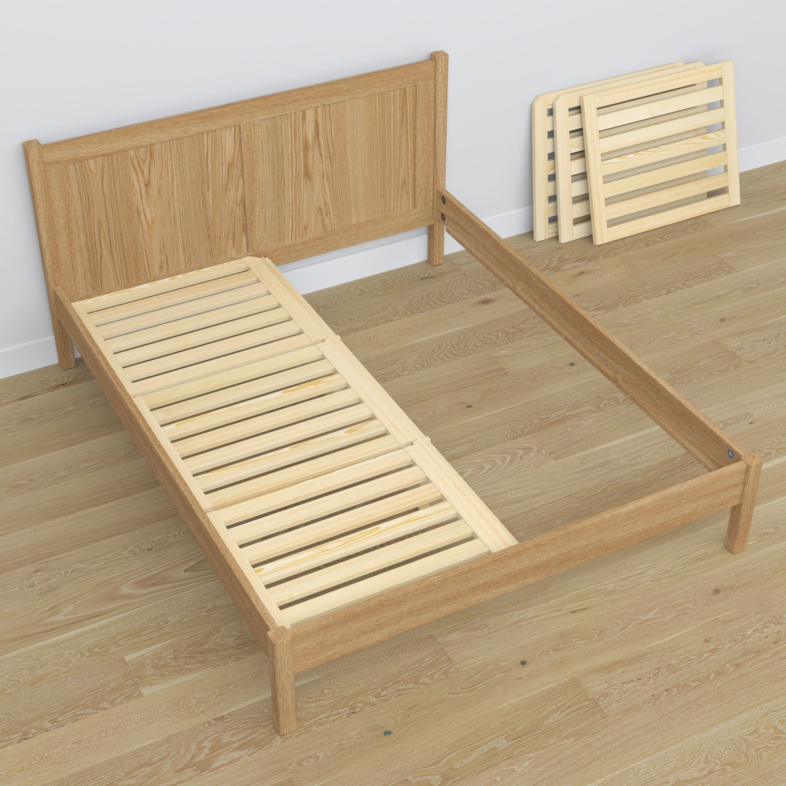 Lit double en chêne chêne naturel – dimensions et schéma, Nizio Home