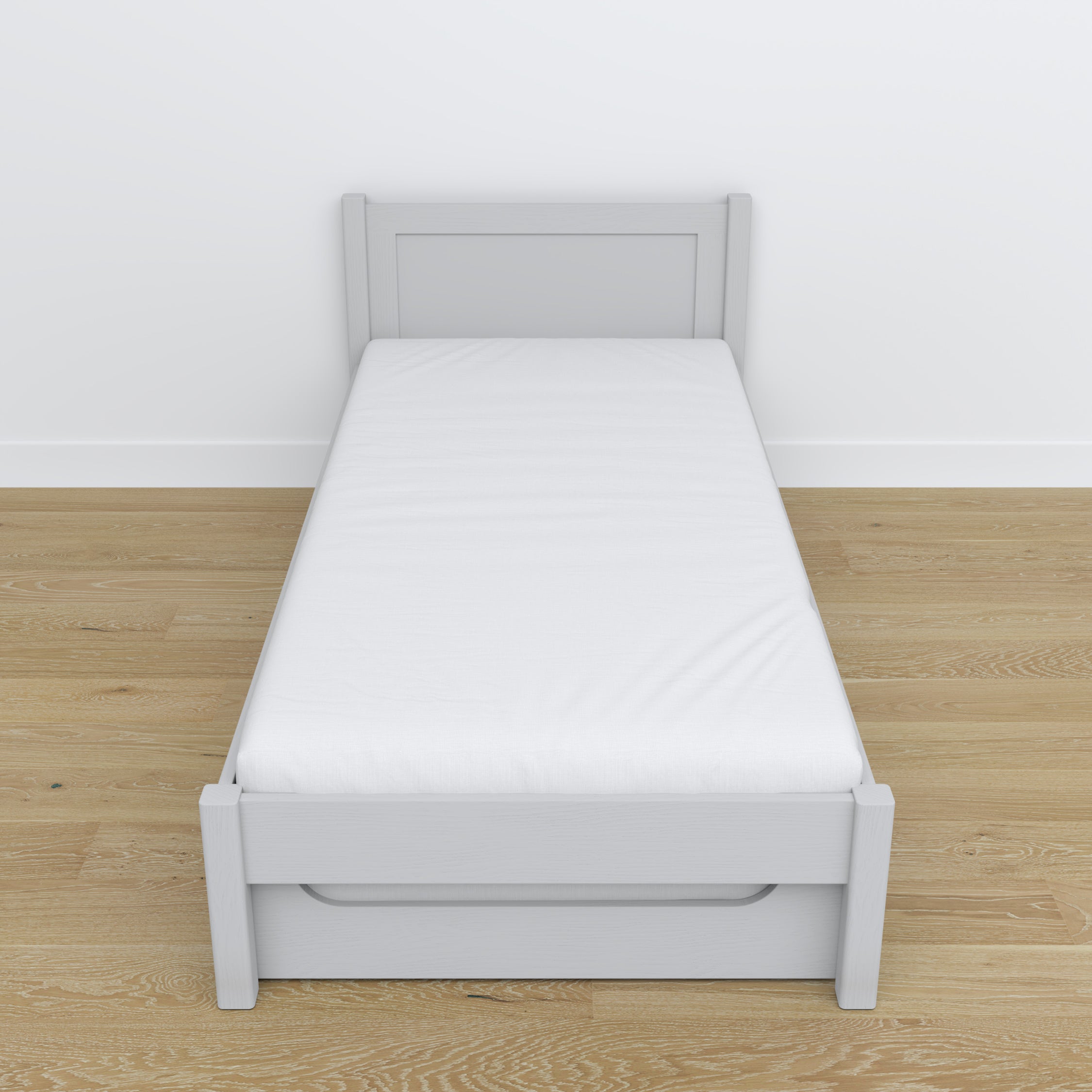 Lit gris – tiroir na matelas, détails en bois, Nizio Home