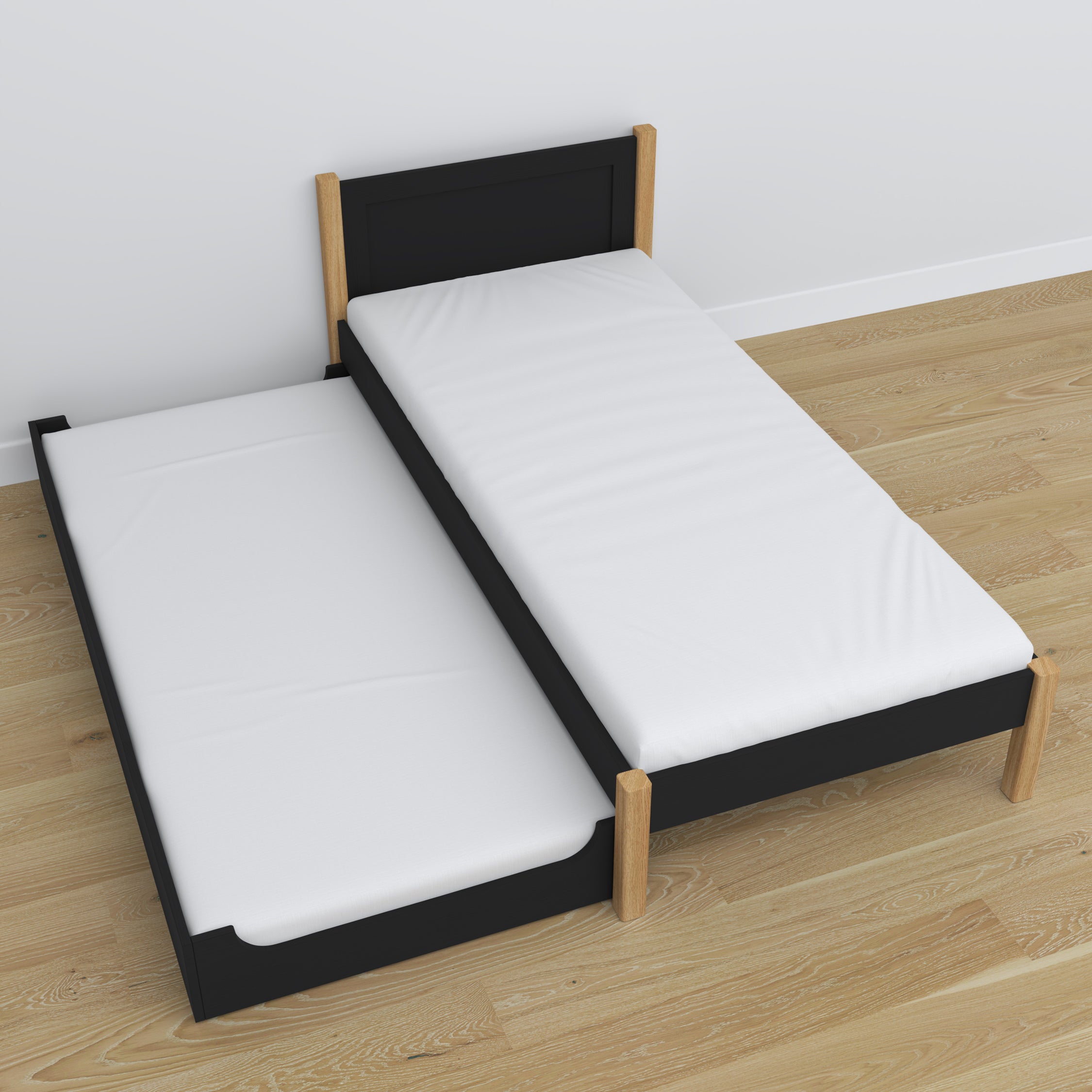 Lit avec tiroir pour matelas noir-chêne en bois – dimensions, Nizio
