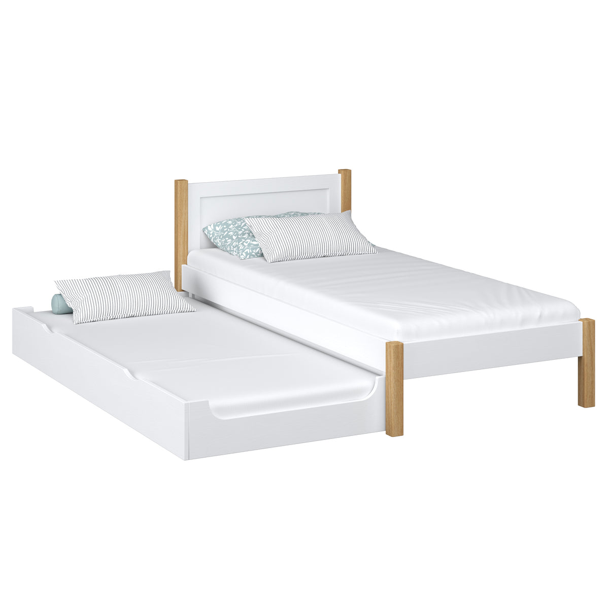 Lit avec tiroir pour matelas en bois blanc-chêne – chambre d'enfant, scandinave Nizio