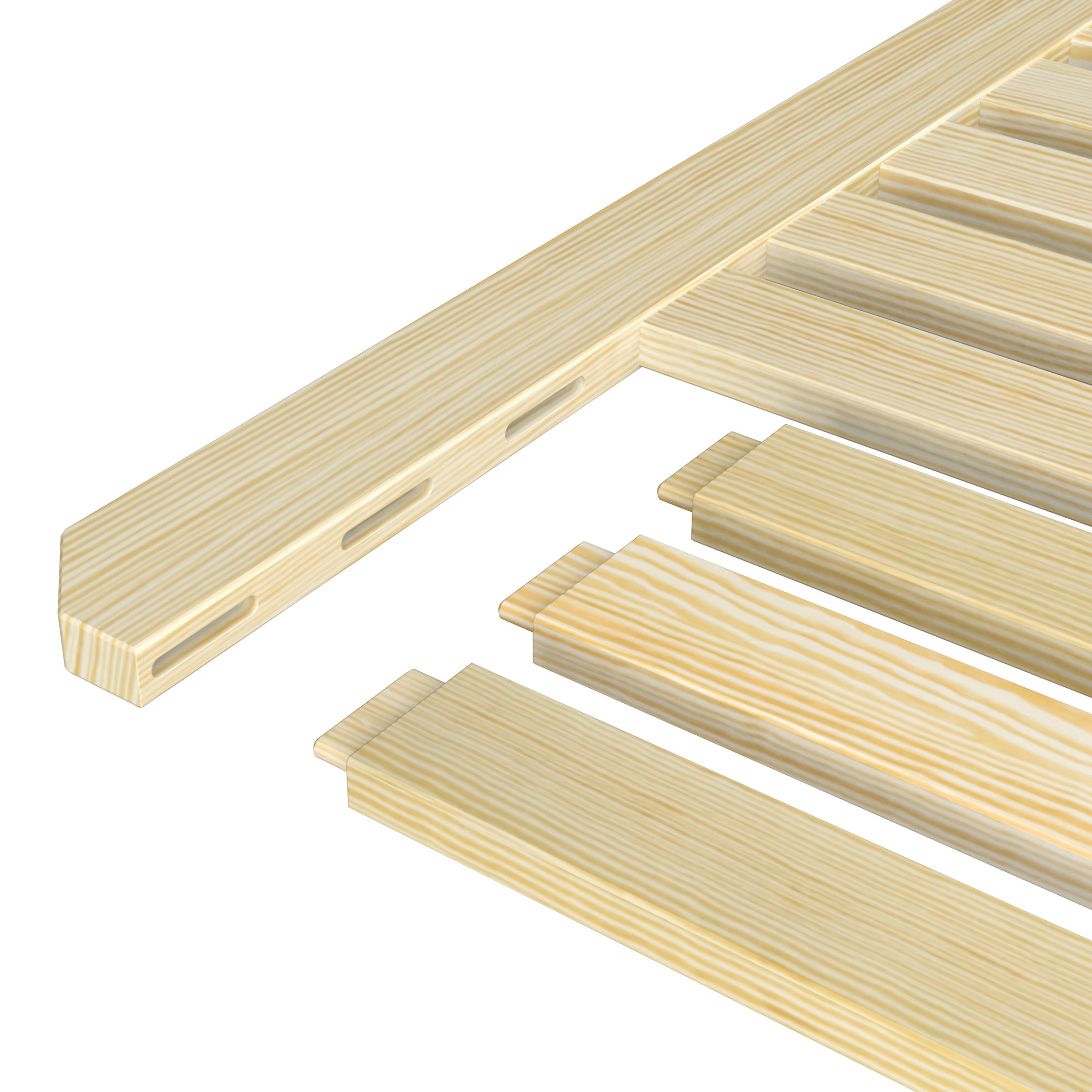 Lit mezzanine blanc avec bureau – plateau i assemblages en bois, gros plan