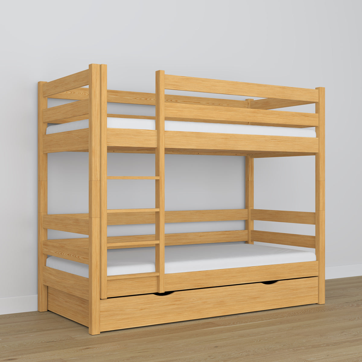 Lit superposé avec tiroir pin naturel en bois – design scandinave, Nizio