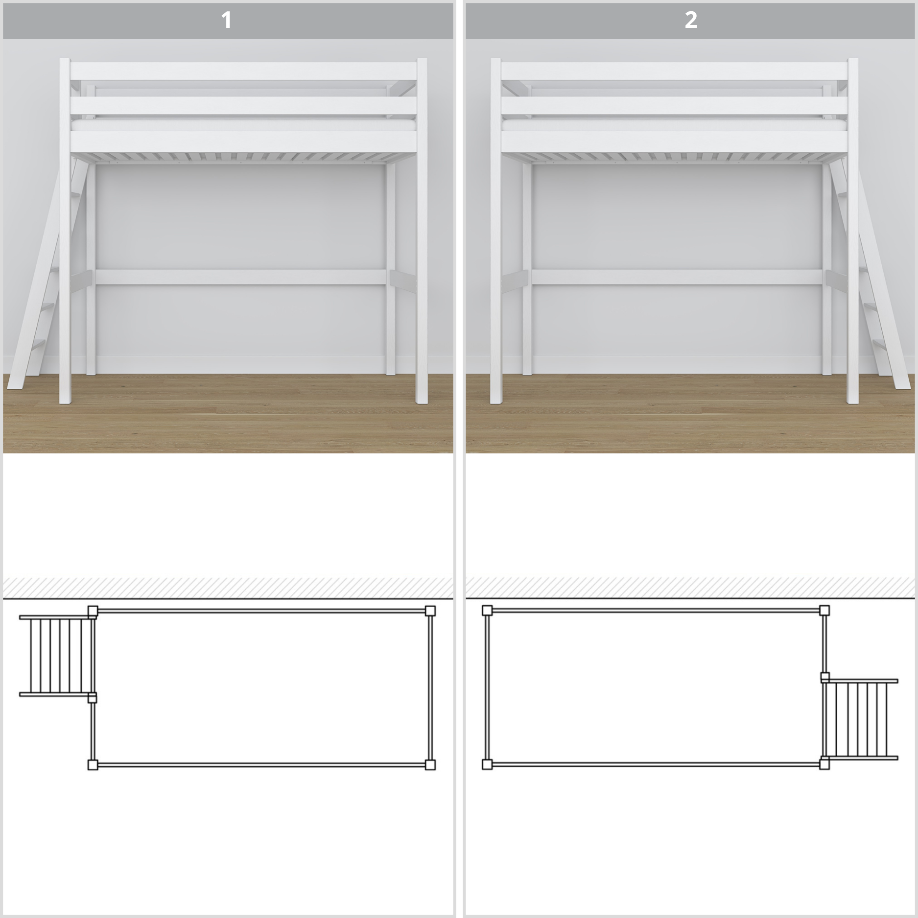 Lit mezzanine en bois blanc – vue du dessus na espace couchage