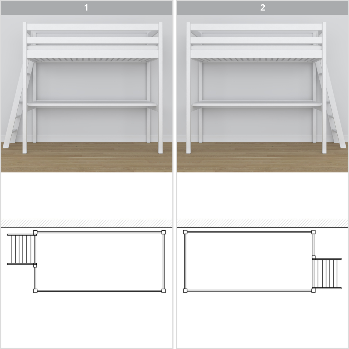 Lit mezzanine en bois blanc – vue du dessus na espace couchage