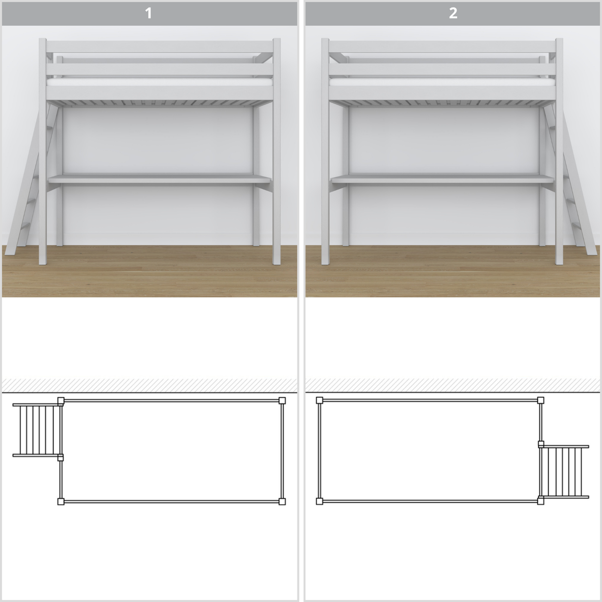 Lit mezzanine en bois gris – vue du dessus na espace couchage