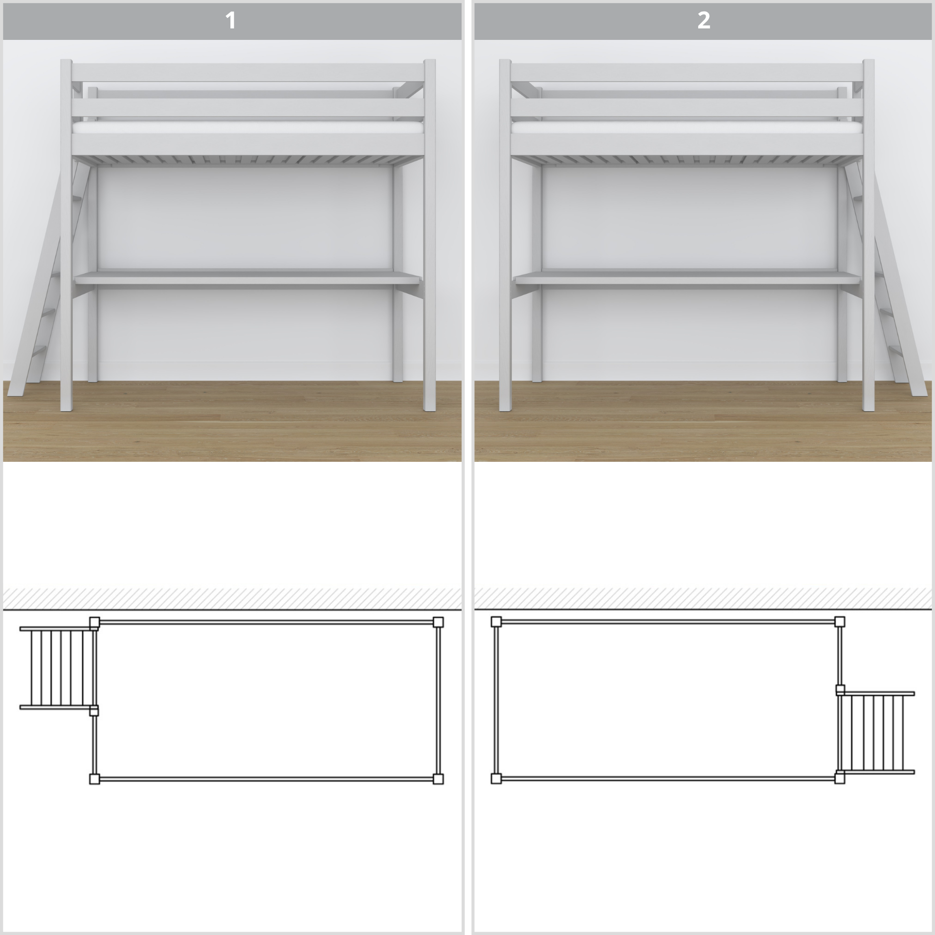 Lit mezzanine en bois gris – vue du dessus na espace couchage