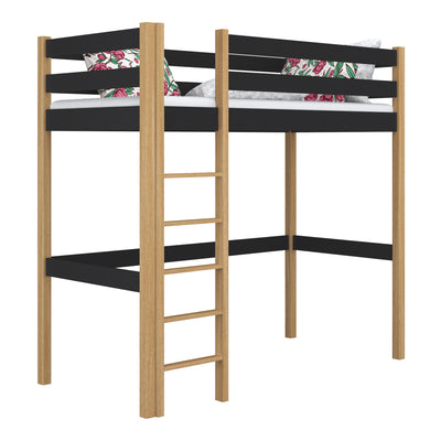 Black and Oak Wooden Loft Bed – Children’s Room, Solid Wood, Scandi Style