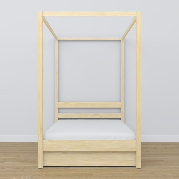 Clear pine canopy bed – open drawer, wooden, Nizio Home